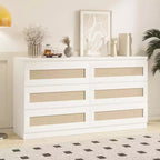 Rattan-Kommode für Schlafzimmer mit 6 Schubladen, 47" moderne Farmhouse breite Kommode, Holz-Aufbewahrungsschrank-Organizer für Kleiderschrank, Wohnzimmer, Flur