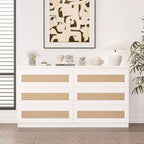 Rattan-Kommode für Schlafzimmer mit 6 Schubladen, 47" moderne Farmhouse breite Kommode, Holz-Aufbewahrungsschrank-Organizer für Kleiderschrank, Wohnzimmer, Flur