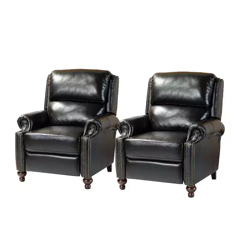 2er-Set Elisabete Modern Wingback Echtleder-Liegesessel mit Vintage-Nagelkopfleiste für Wohn- und Schlafzimmer | ART OF LIVING DESIGNS
