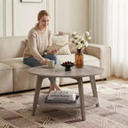 Honigbrauner runder Couchtisch mit 2 Ablageflächen, Maße 80 x 45 cm, ideal für das Wohnzimmer