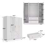 Hitow Kleiderschrank 2 große Schubladen, mittiger Hängeplatz mit Spiegel, minimalistischer Stil