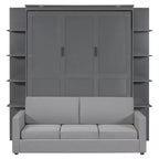 Whisen Modern Design Queen-Size Schrankbett mit Holzrahmen, Sofa und Regalen