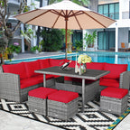 Costway 7-teiliges Terrassen-Essgruppe Rattan-Sofa Couch Ottomane – Details ansehen