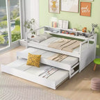 Whisen Twin XL Tagesbett aus Holz mit 2 Ausziehbetten, 3 Staufächern, 1 kostenloser Leuchte und USB-Ladefunktion