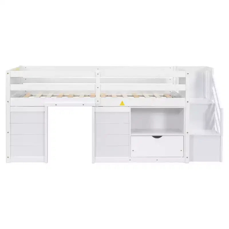 94.6L x 42.3B Massivholz-Hochbett in Twin-Größe mit Treppe, Schublade und Regal, modernes und klares Design