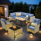 OVIOS 9-teiliges Gartenmöbel-Set aus Korbsessel und Feuertisch