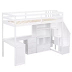 Hochbett in Twin-Größe mit L-förmigem Schreibtisch, 3 Schubladen, Schrank, Treppenstauraum, aus massivem Kiefernholz/MDF gefertigt