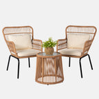 3-teiliges Outdoor-Bistro-Set aus Korbstühlen, witterungsbeständige Rattanmöbel-Sitzgruppe mit Kissen