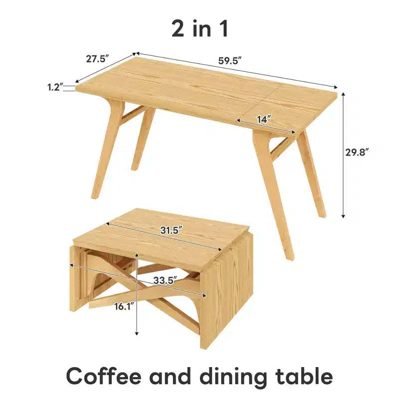 2-in-1 Couchtisch, ausziehbarer Esstisch, höhenverstellbarer Tisch für Zuhause & Büro, platzsparend – ModernLuxe