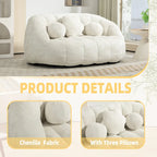 Weißer Chenille-Loungesessel (63,78 Zoll) mit hochdichtem Schaumstoff