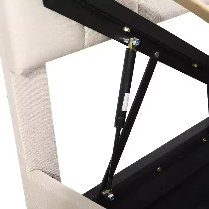 Bellemave Einzelbett mit Hochklappfunktion, Gepolstertes Plattformbett mit hydraulischem Aufbewahrungssystem, Kopfteil mit vertikalen Streifen, Beige