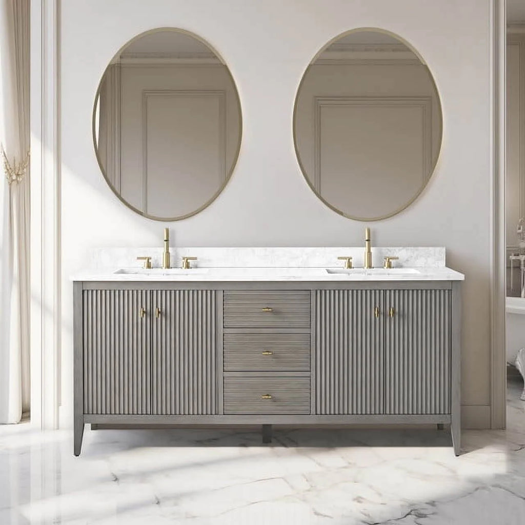 Vanity Art 72 Zoll Badezimmer-Waschtischunterschrank mit Doppelwaschbecken und Kunstmarmorplatte