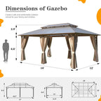 EROMMY Hardtop-Pavillon, Outdoor-Pergola mit Doppeldach & Netzen & Vorhängen, Hochleistungs-Canopy für Terrasse, Garten, Poolparty