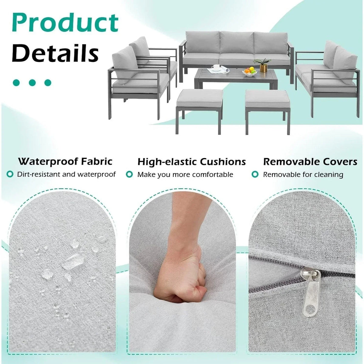 AECOJOY 7-teiliges Aluminium-Terrassenmöbel-Set Outdoor-Gesprächsgarnitur