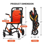 Ultraleichter faltbarer Transportrollstuhl, trägt 100 kg, 8,2 kg Aluminiumrahmen, 41,2 cm Sitz, abnehmbare Arm- und Fußstützen, Feststellbremse
