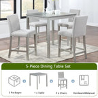 Modernes 5-teiliges Esszimmer-Set mit quadratischem Tresenhochtisch und 4 gepolsterten Stühlen