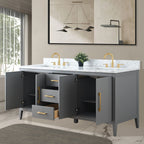 Vanity Art 72 Zoll Badezimmer-Waschtischunterschrank mit Doppelwaschbecken und Kunstmarmorplatte