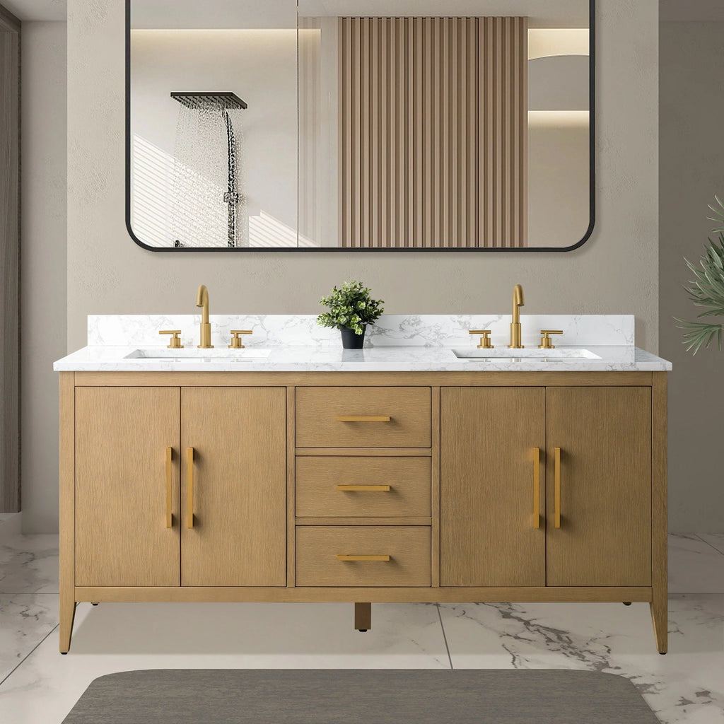 Vanity Art 72 Zoll Badezimmer-Waschtischunterschrank mit Doppelwaschbecken und Kunstmarmorplatte