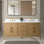 Vanity Art 72 Zoll Badezimmer-Waschtischunterschrank mit Doppelwaschbecken und Kunstmarmorplatte