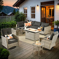 OVIOS 9-teiliges Gartenmöbel-Set aus Korbsessel und Feuertisch