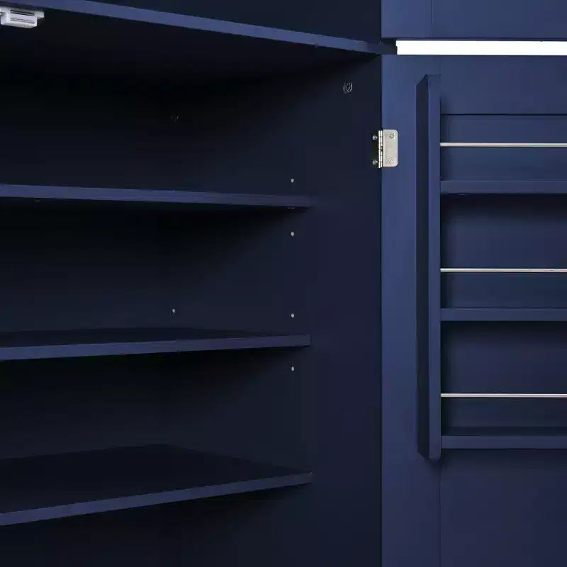 Hoher Küchenschrank mit Steckdosen, großer freistehender Schrank mit Mikrowellenständer, Schubladen, Regalen, Weinregalen und Türregal