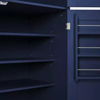 Hoher Küchenschrank mit Steckdosen, großer freistehender Schrank mit Mikrowellenständer, Schubladen, Regalen, Weinregalen und Türregal