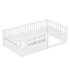 Bellemave Kinder-Bodenbett mit erhöhtem Zaun und Bücherregal, hölzernes Montessori-Bettgestell in Twin-Größe für Mädchen und Jungen