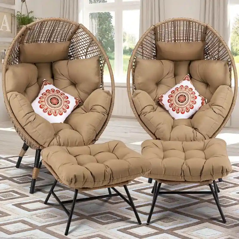 FINCATI Indoor Eierstuhl, 440 lbs Eierstuhl Outdoor, Oversized Eierstuhl mit Ottomane, Luxuriöser gemütlicher Eierstuhl mit Fußstütze