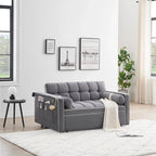 Samt-Schlafsofa zum Umbauen, 140 cm, 2-Sitzer, mit Ausziehbett, verstellbarer Rückenlehne, Seitentaschen und Handyhalterung