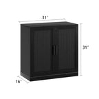 62 High Black Wicker Door Wood Grain Decorative Storage Cabinet with 12 Shelves