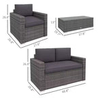 4-teiliges Rattan-Sofa-Set, Korbsessel-Set mit Zweisitzer, Couchtisch mit Glasplatte für Garten und Außenbereich