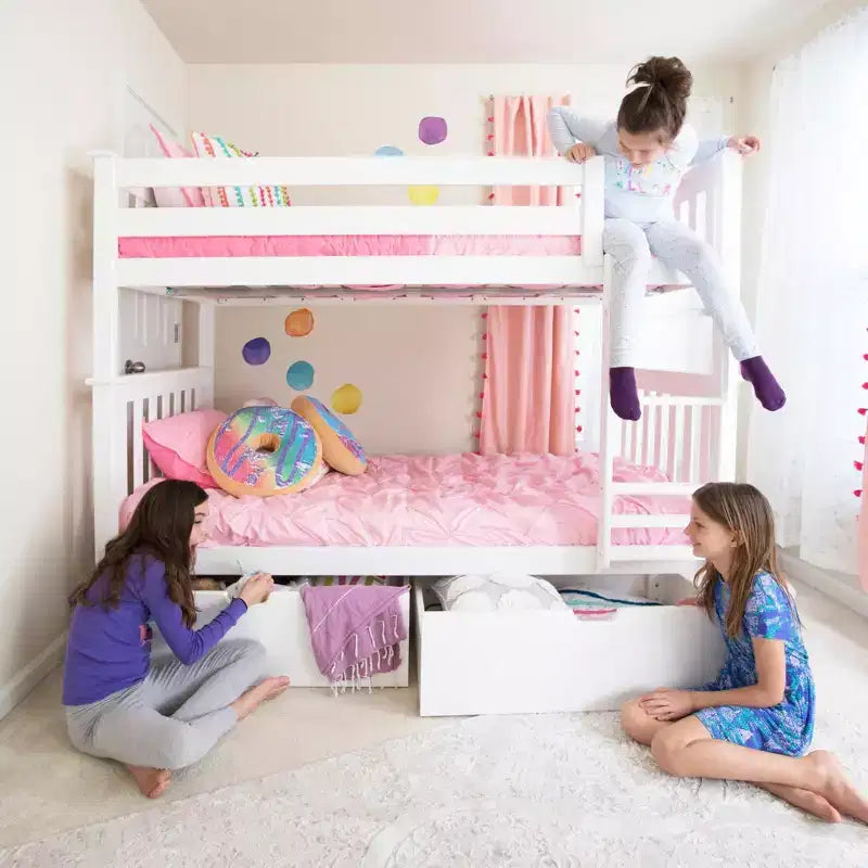 Massivholz-Etagenbett für Kinder (Twin über Twin) mit Schubladen unter dem Bett