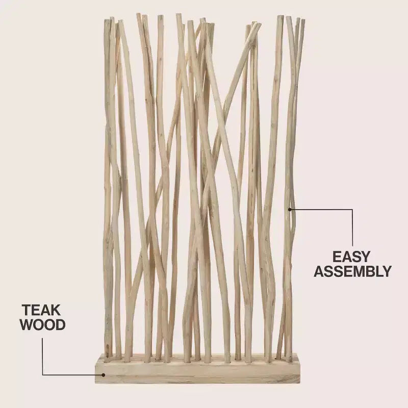 JONATHAN Y Tranquil 39W x 68H Raumteiler aus handgefertigten Teakholzästen im Bohemian Coastal Stil mit einem Paneel