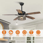52 Farmhouse Driftwood 5-Flügel Deckenventilator mit Käfig in Schwarz und Fernbedienung