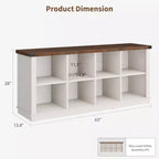 8 Würfelregal, Bücherregal im Landhausstil, 157,5 cm langes Holzregal für den Eingangsbereich, langes, niedriges Bücherregal für das Wohnzimmer