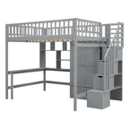 Kiefer-Hochbett mit Schreibtisch und Stauraum
