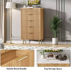 Weiß / Marmor & Holz Kommode mit 5 Schubladen – Geriffelte Platte, für 1 Person