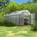 VEIKOUS Aluminium-Gewächshaus-Bausatz mit begehbarem Garten, verstellbarer Dachluke und abschließbarer Tür, Grau