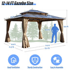 EROMMY Hardtop-Pavillon, Outdoor-Pergola mit Doppeldach & Netzen & Vorhängen, Hochleistungs-Canopy für Terrasse, Garten, Poolparty