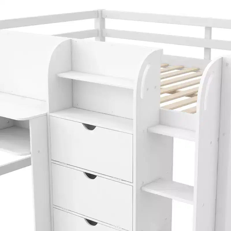 Niedriges Hochbett in Pink/Weiß mit Schreibtisch, Stauraum & Whiteboard – Einzelbett, 1 Person