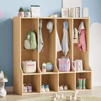 Braun/Weißes Garderobenfach mit 4 Abschnitten und 8 Haken, für Kinder