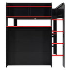 Luxystar Hochbett in voller Größe mit beleuchtetem, verstellbarem Schreibtisch, offenem Kleiderschrank und Bücherregal