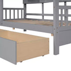Hausbett aus Holz in Twin-/Full-Size mit 2 Schubladen, Kinderbett mit Ablageregal - ModernLuxe