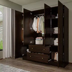 Hitow Kleiderschrank 2 große Schubladen, mittiger Hängeplatz mit Spiegel, minimalistischer Stil