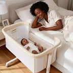 Baby-Beistellbett mit Rollen – Beige / Grau / Rosa, Bettschläfer, für 1 Baby