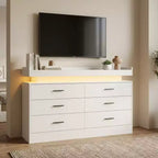Moderner TV-Schrank mit 6 Schubladen & LED-Beleuchtung, schwebende Arbeitsplatte als Kaffeebar für Wohnzimmer Entertainment Center