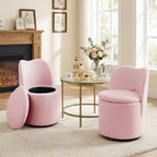 Drehbarer Schminkstuhl mit Stauraum, gepolsterter runder Make-up-Hocker mit Rückenlehne, weich gepolsterter Fass-Akzent-Sessel für Schlafzimmer und Wohnzimmer
