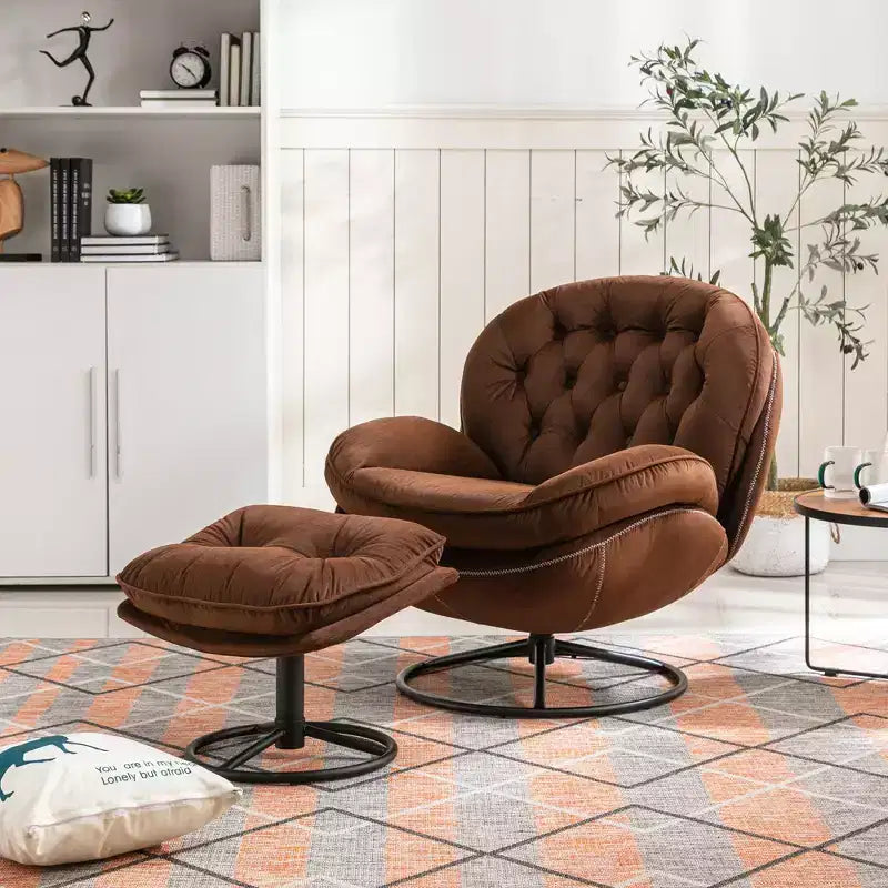 Okak Samt-Akzentsessel mit Ottoman, moderner Armloser Sessel im Mid-Century Stil für das Wohnzimmer, weicher bequemer Sessel zum Fernsehen, Gaming