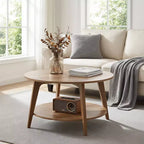 Honigbrauner runder Couchtisch mit 2 Ablageflächen, Maße 80 x 45 cm, ideal für das Wohnzimmer