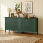 Heynemo Kommode mit 3 Schubladen, lackiert, 76 cm hoher Holz-Nachttisch mit Stauraum, breite moderne Kommode mit Kugelauszug